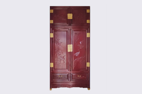 尤溪高端中式家居装修深红色纯实木衣柜